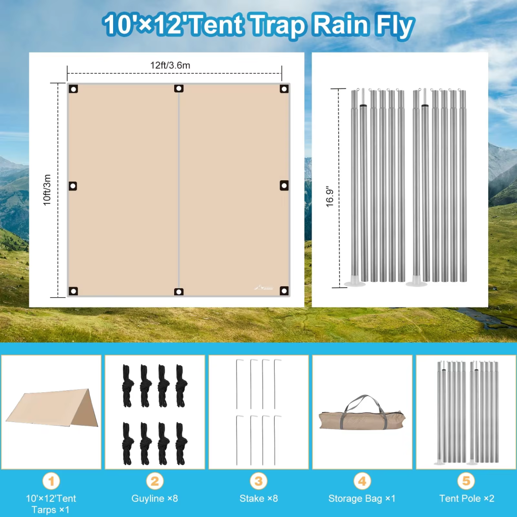 3*4m Camping Tarp Fly Waterproof and Ultralight Survival Tent Tarp for Outdoorspicture4