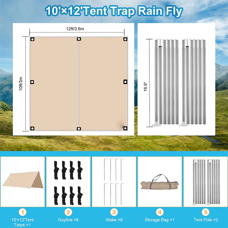 3*4m Camping Tarp Fly Waterproof and Ultralight Survival Tent Tarp for Outdoorspicture1