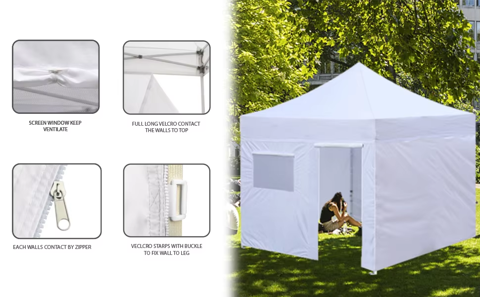Enclosure Sidewall Kit with Roller Up Mesh Window and Door Zippered Walls Tent 10 x 15 ft 4 Walls Canopy Tentpicture