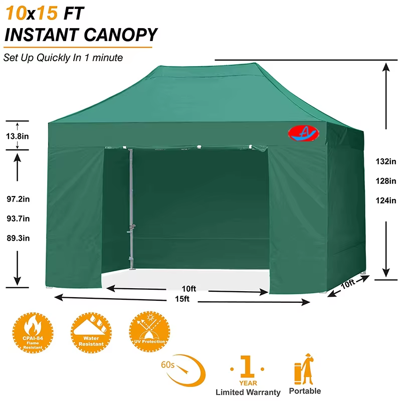 Commercial Forest Green Ez Pop Up Canopy Tent with Sidewalls 10×15 Car Canopy Show Tentpicture3